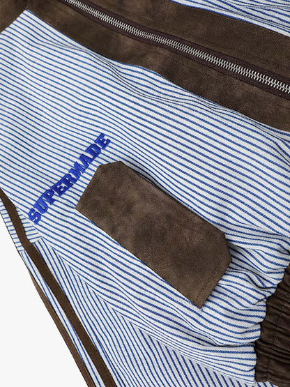 Striped Bomber Jacket with Contrast Panels for Women