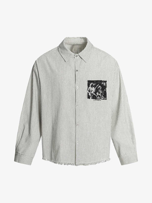Striped Button-Up Shirt with Graphic Pocket Design