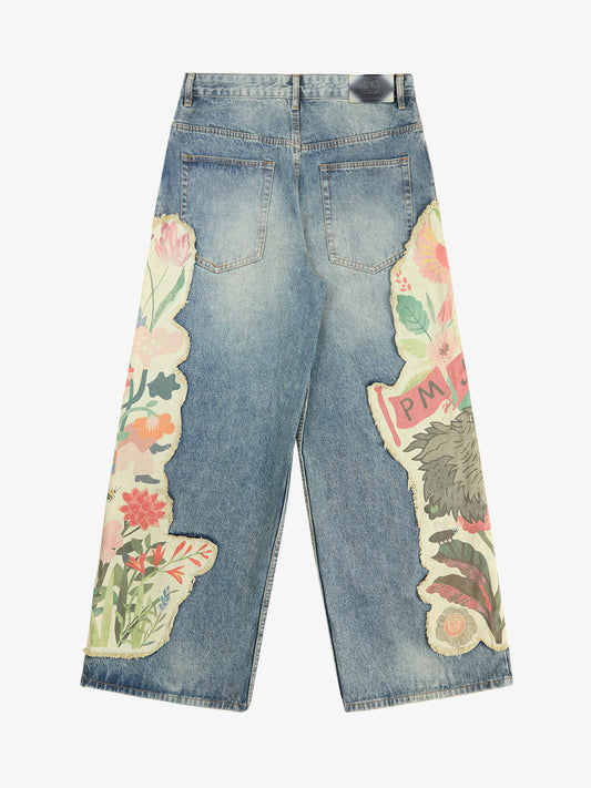 Vintage Floral Patchwork Baggy Jeans