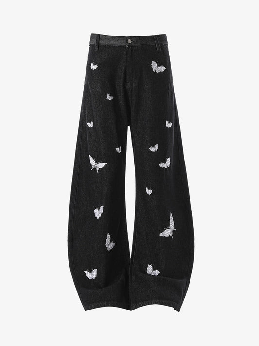 Butterfly Embroidered Scimitar Jeans