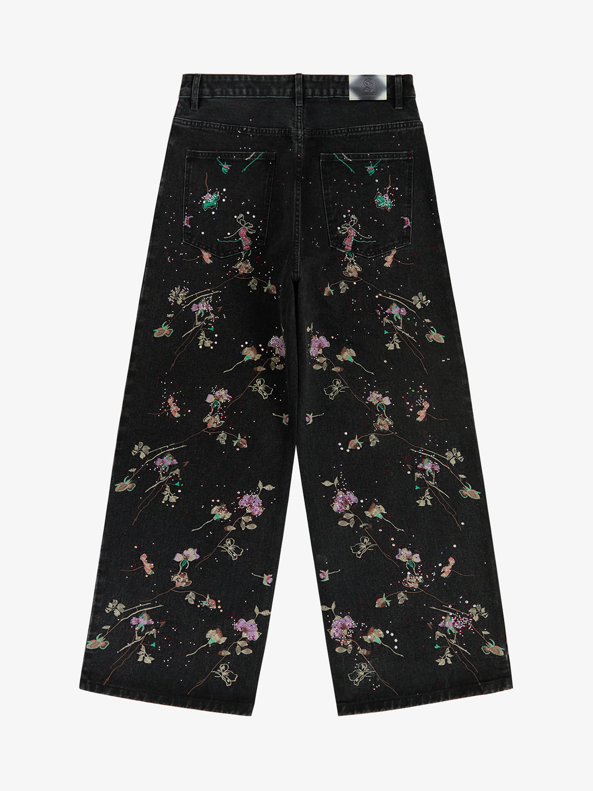 Vintage Floral Embroidery Rhinestone Straight Jeans
