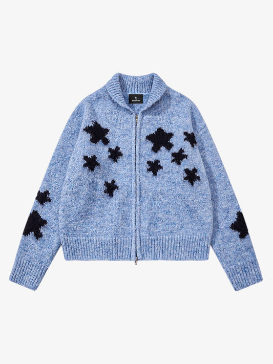 Stylish Star Pattern Zip-Up Knit Cardigan for Women