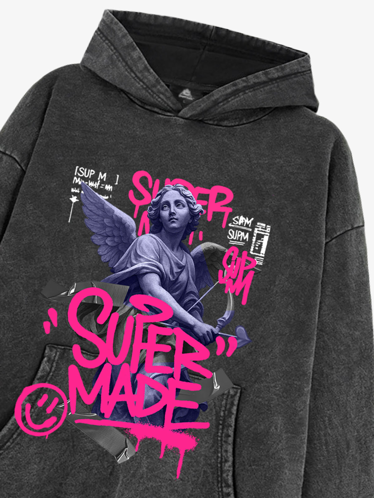 Pink Letter Graffiti Angel Print Hooded Sweatshirt