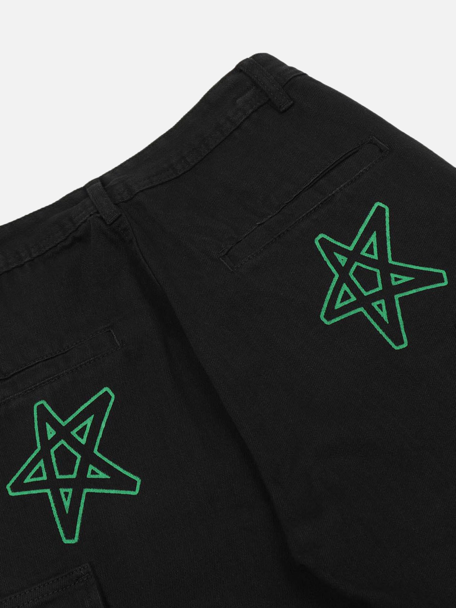 High Street Trendy Multi-pocket Star Letter Printed Denim Work Jeans