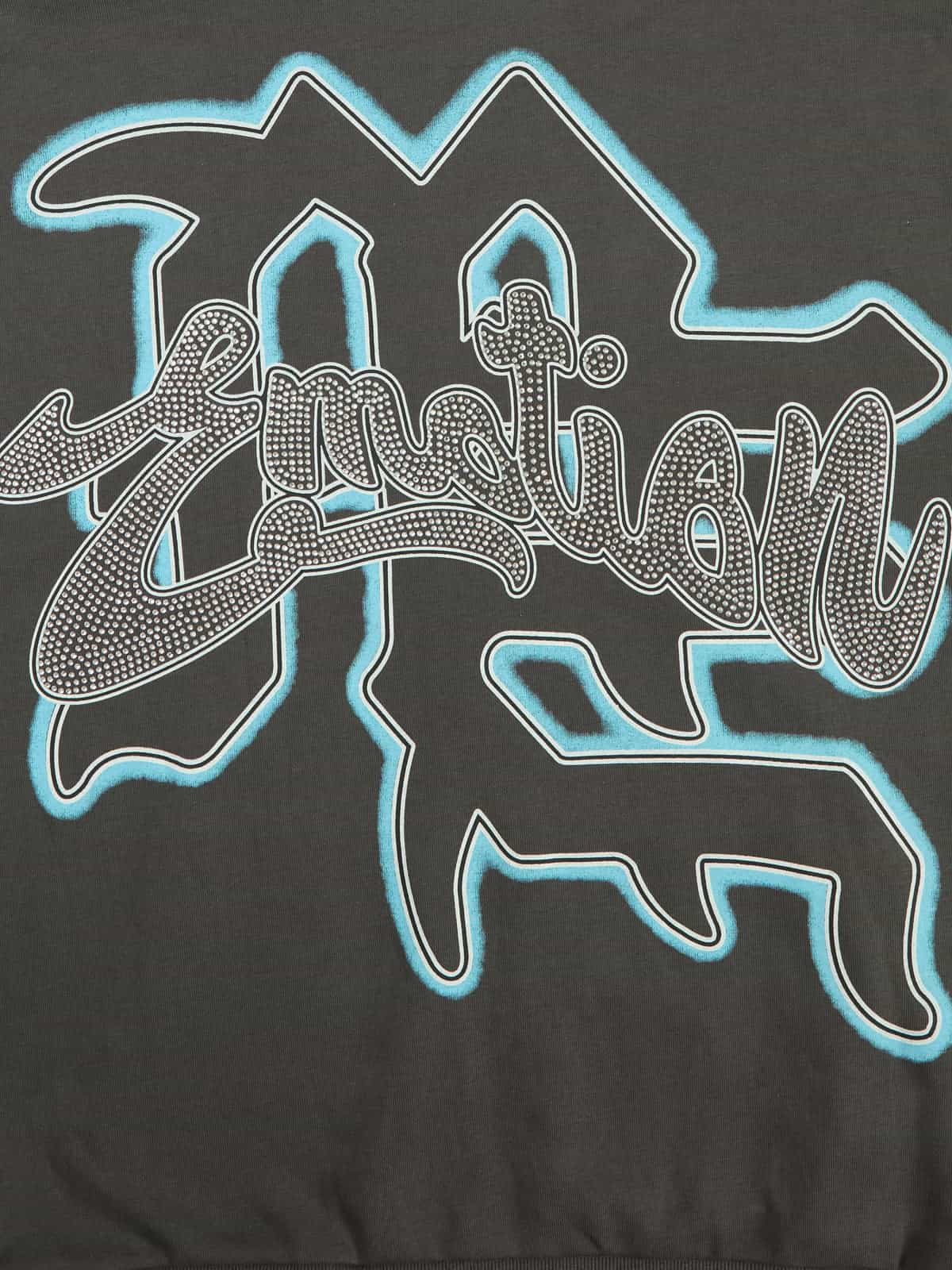 Vintage Blindfolded Angel Rhinestone Zip-Up Hoodie