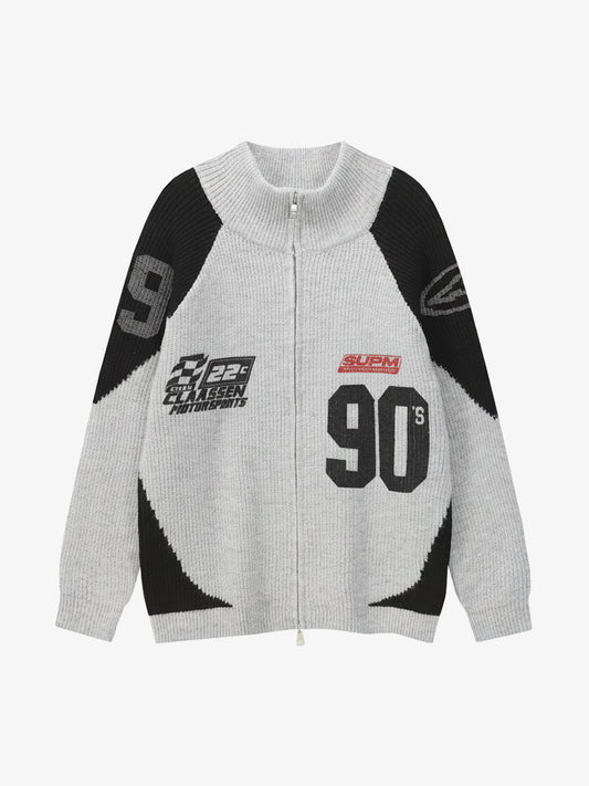 Stylish Contrast Panel Zip-Up Sweater for Casual and Sporty Looks