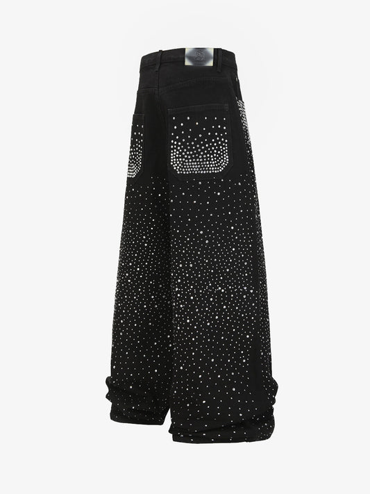 Stylish Wide-Leg Pants with Sparkling Studs for Women