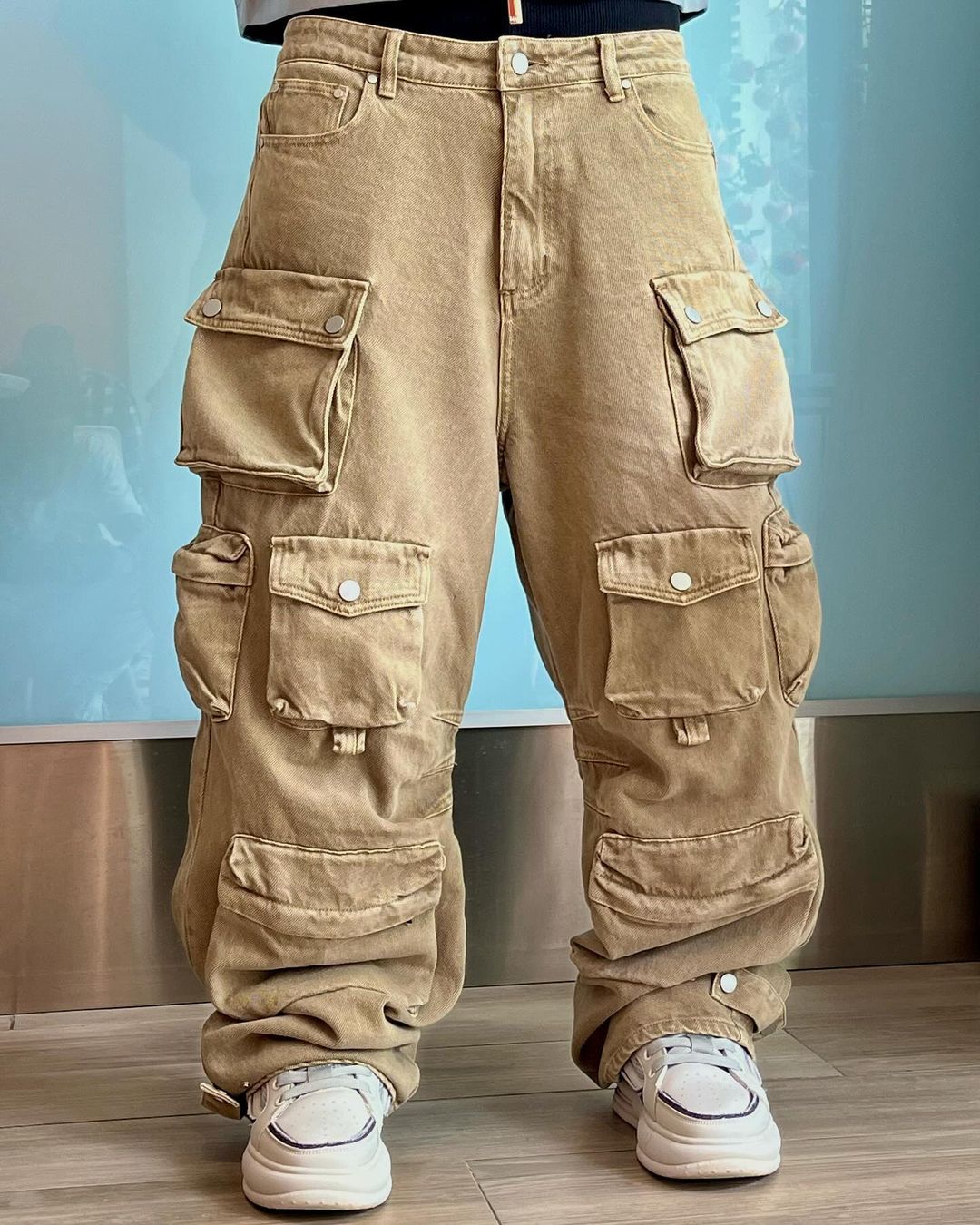 Thesupermade Wasteland Style Washed Distressed Thickened Pocket Cargo Trousers - 1926