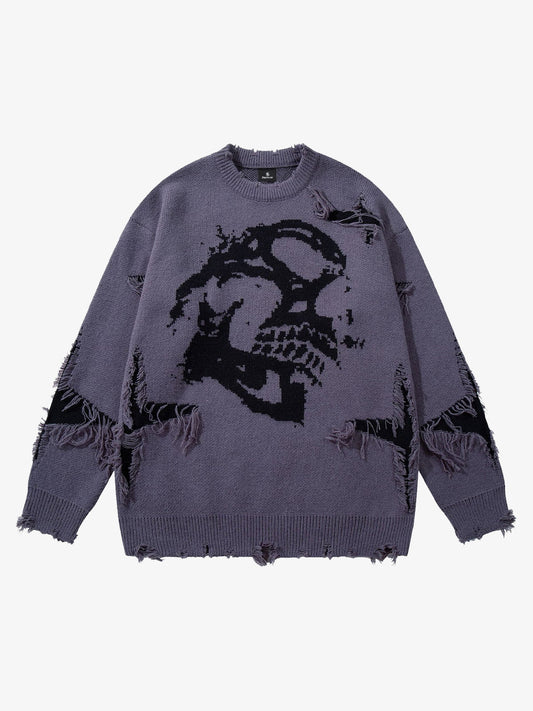 Skull Pattern Knit Sweater - Trendy and Cozy for Casual Wear