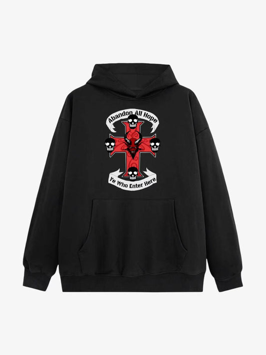 Gothic Cross And Skulls Cotton Hoodie