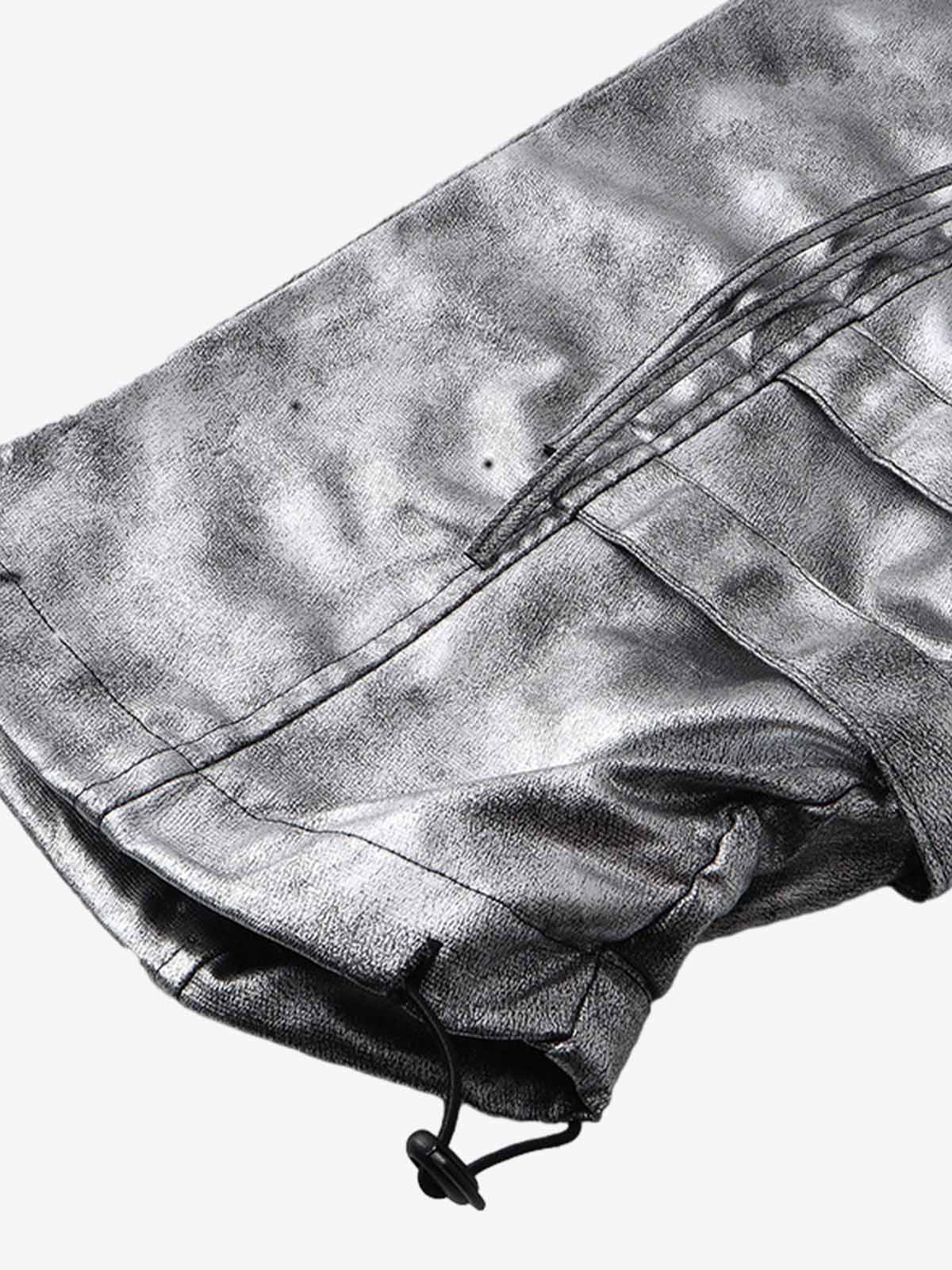 Retro Silver Loose Metallic Straight Pants