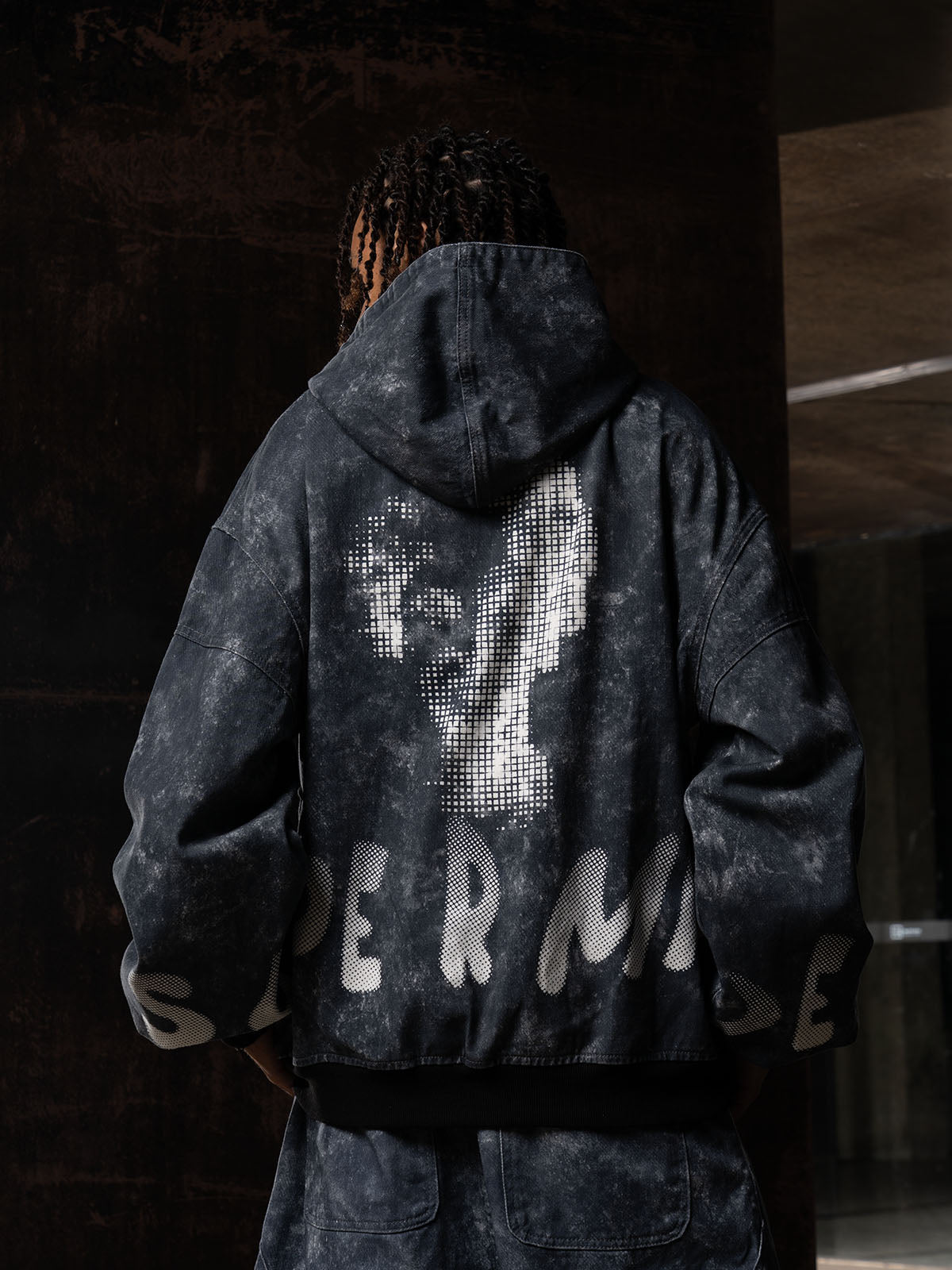 Oversized Denim Hoodie And Shorts Set For Urban Streetwear