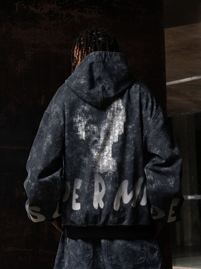 Oversized Denim Hoodie And Shorts Set For Urban Streetwear