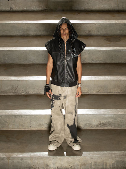 Thorn Destruction Frame Pattern Leather Vest