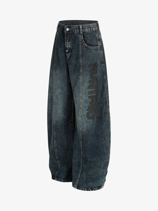 Vintage Washed Vibe Scimitar Wide-Leg Jeans