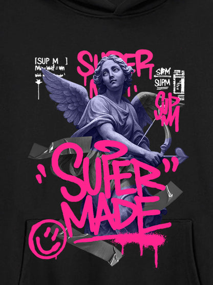 Graffiti Angel Print Hooded Sweatshirt