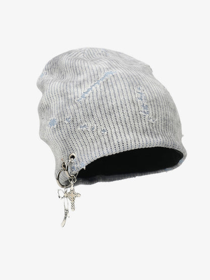 Fashionable Cross Charm Beanie Hat for Winter and Fall - Trendy Knit Cap with Unique Accessories