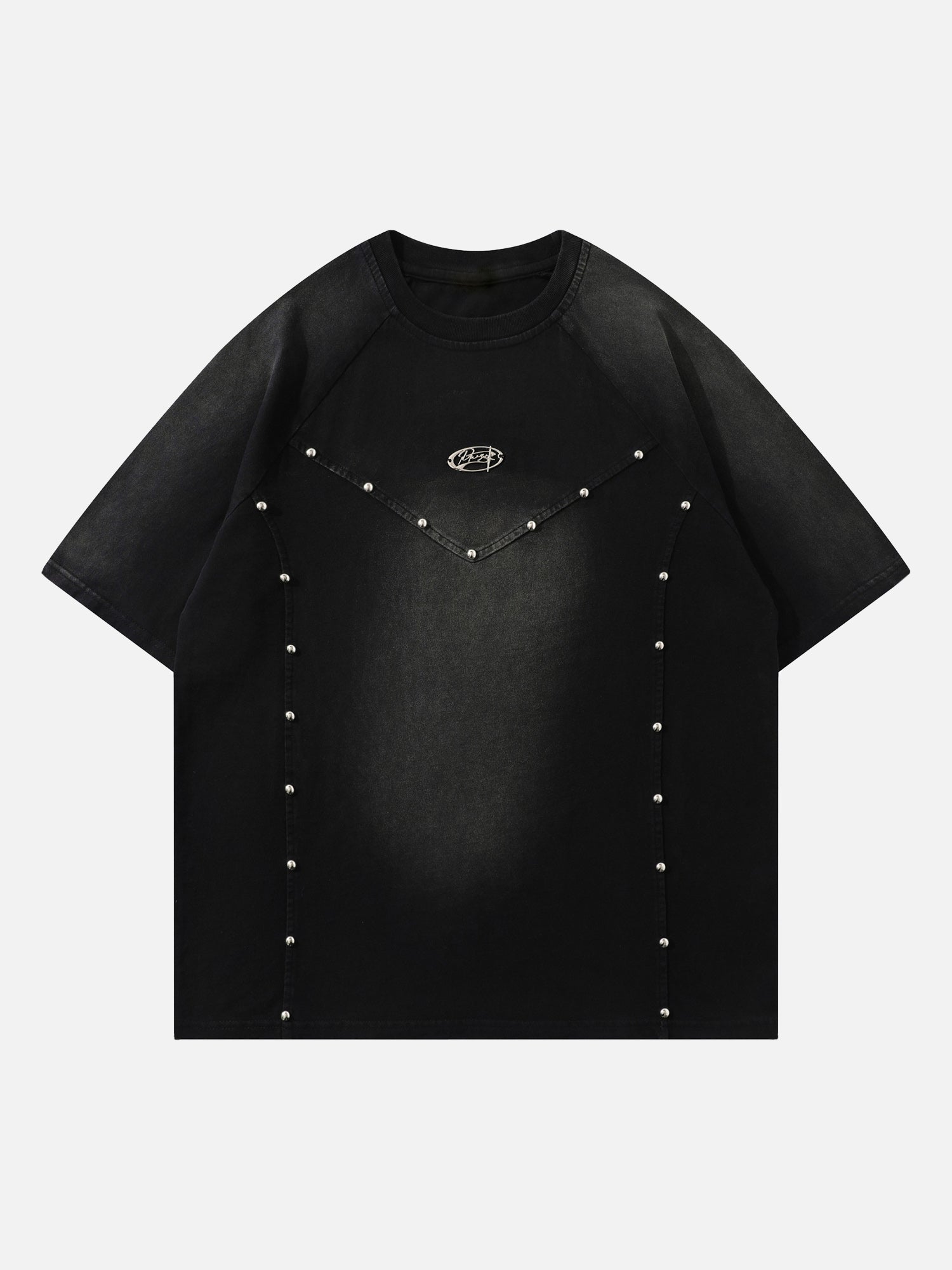 Thesupermade Vintage Washed Stitching Rivets Decorated T-shirt