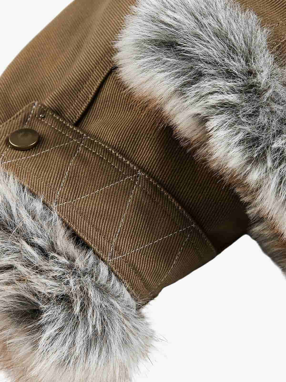 Winter-Ready Corduroy Jacket with Faux Fur Trim for Men