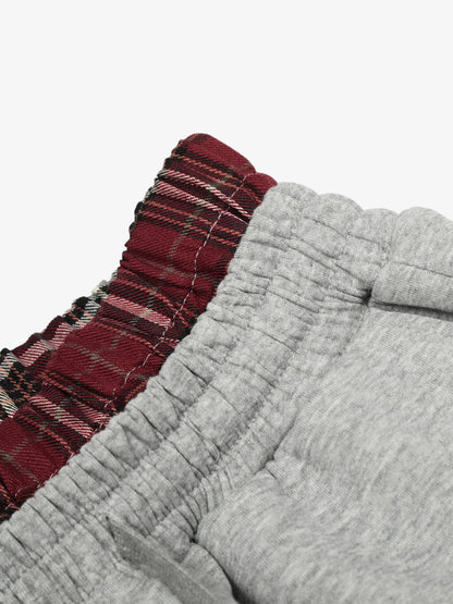 Wide-Leg Lounge Pants with Plaid Waistband and Stylish Lettering