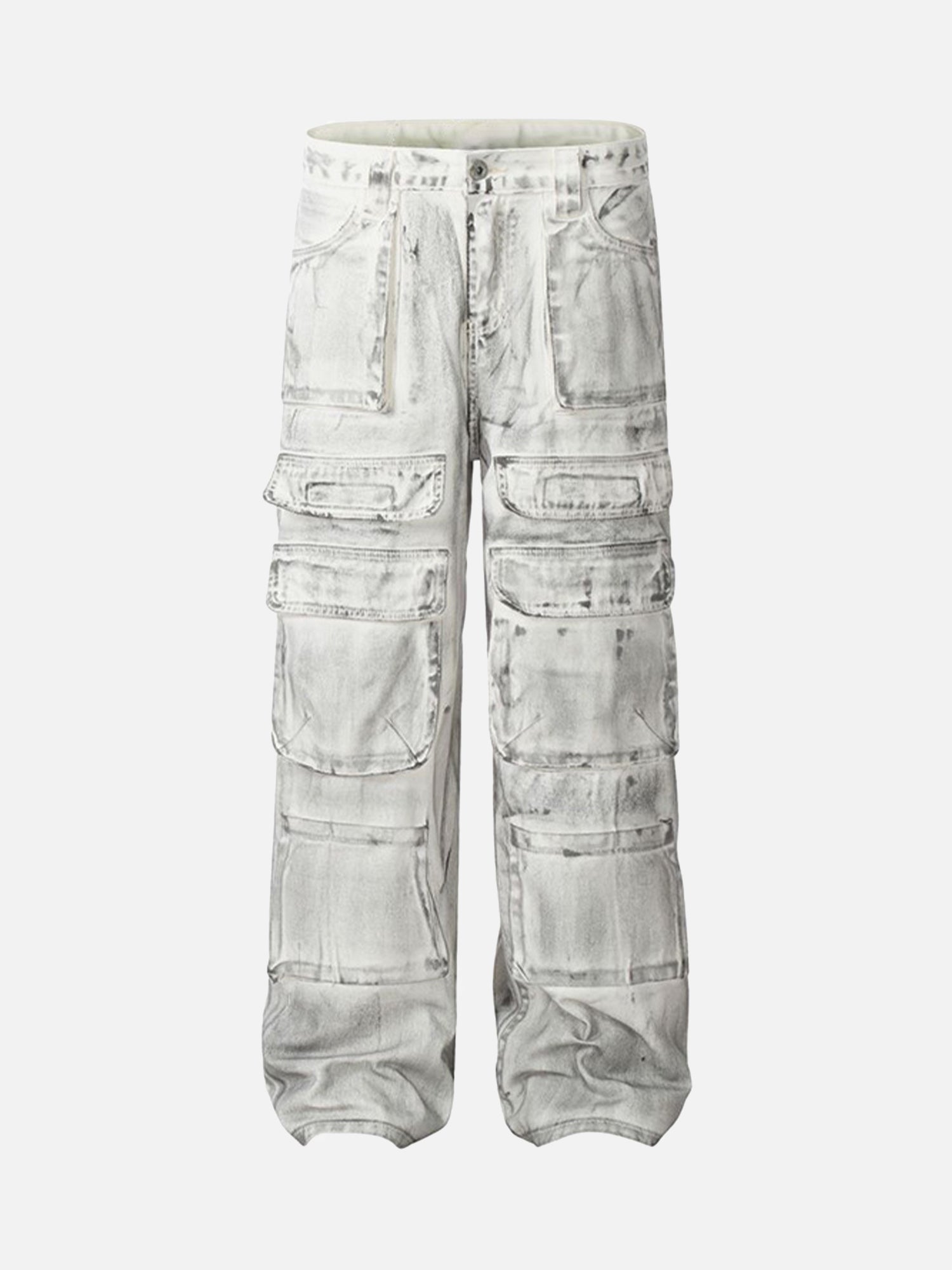 Thesupermade Loose-fitting Multi-pocket Smudged Design Work Jeans