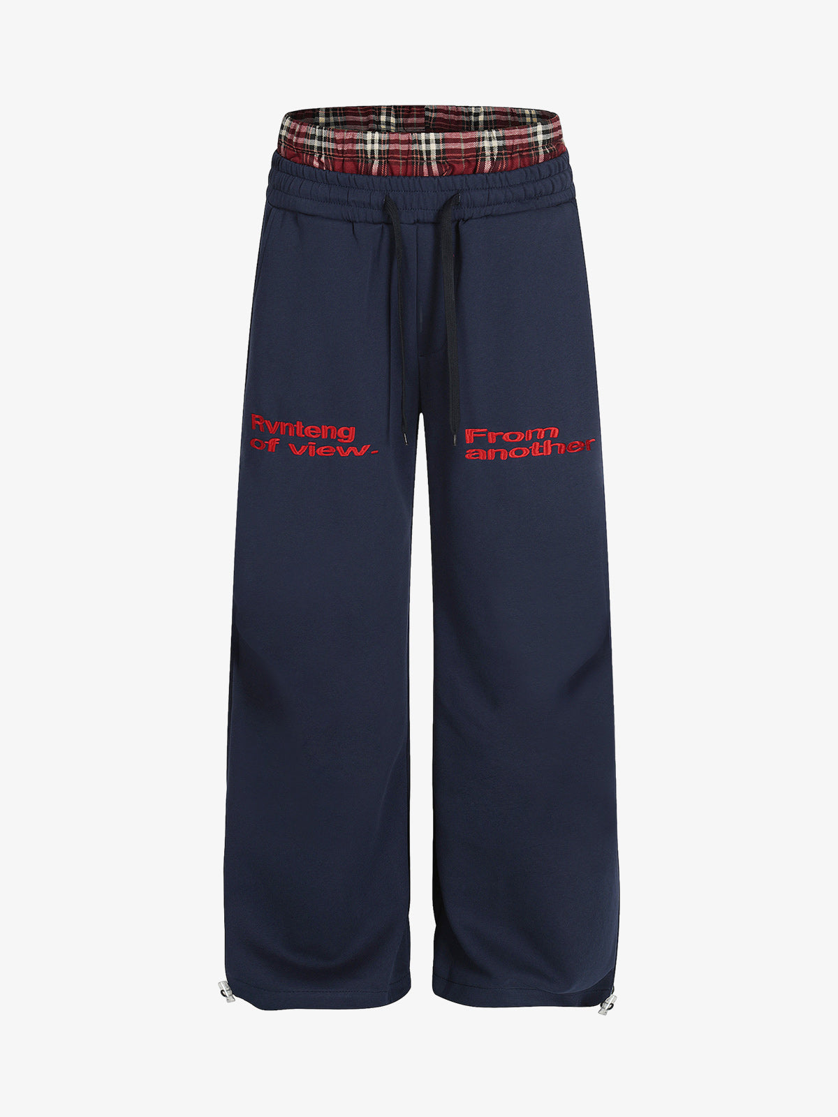 Wide-Leg Lounge Pants with Plaid Waistband and Stylish Lettering