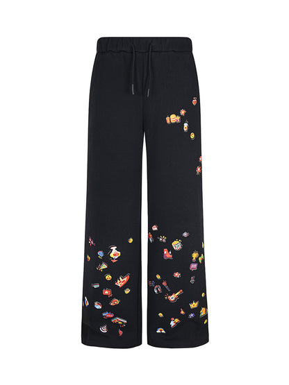 Retro Fun Pattern Washed Straight Pants