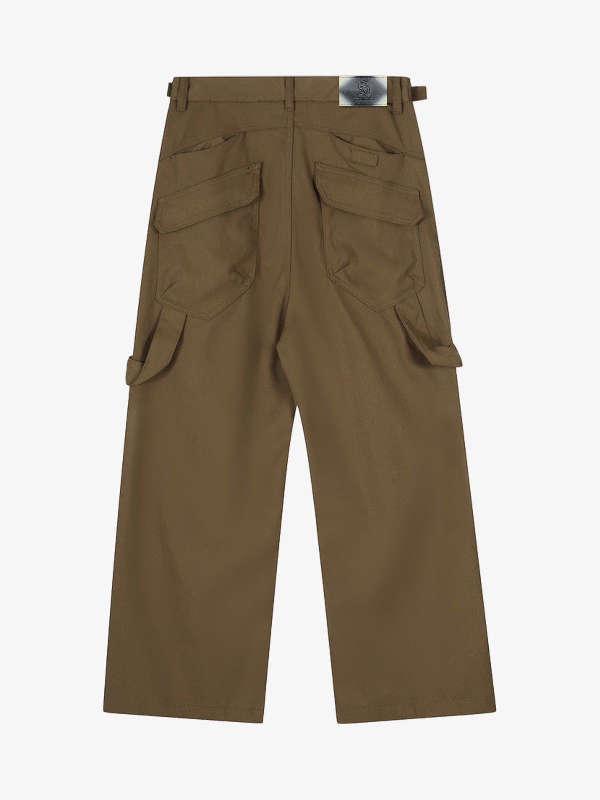 Olive Green Wide-Leg Cargo Trousers with Adjustable Belt and Side Pockets