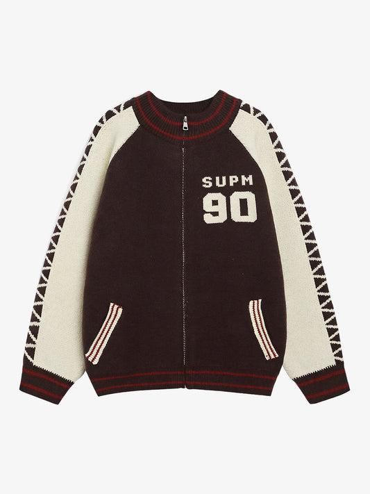 Stylish Contrast Panel Zip-Up Sweater for Casual Wear