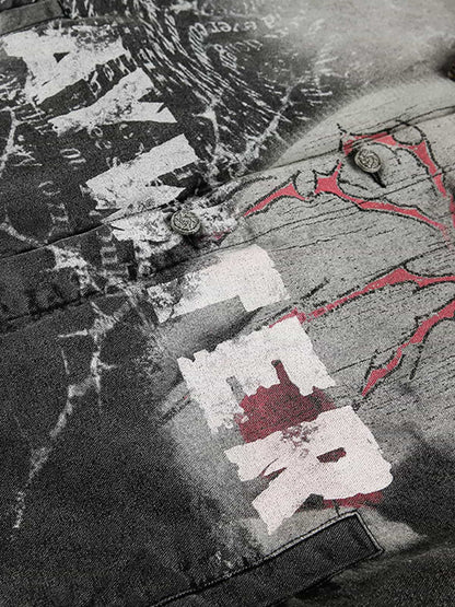 Distressed Graphic Denim Jacket for Men - Perfect for Casual and Streetwear Styles