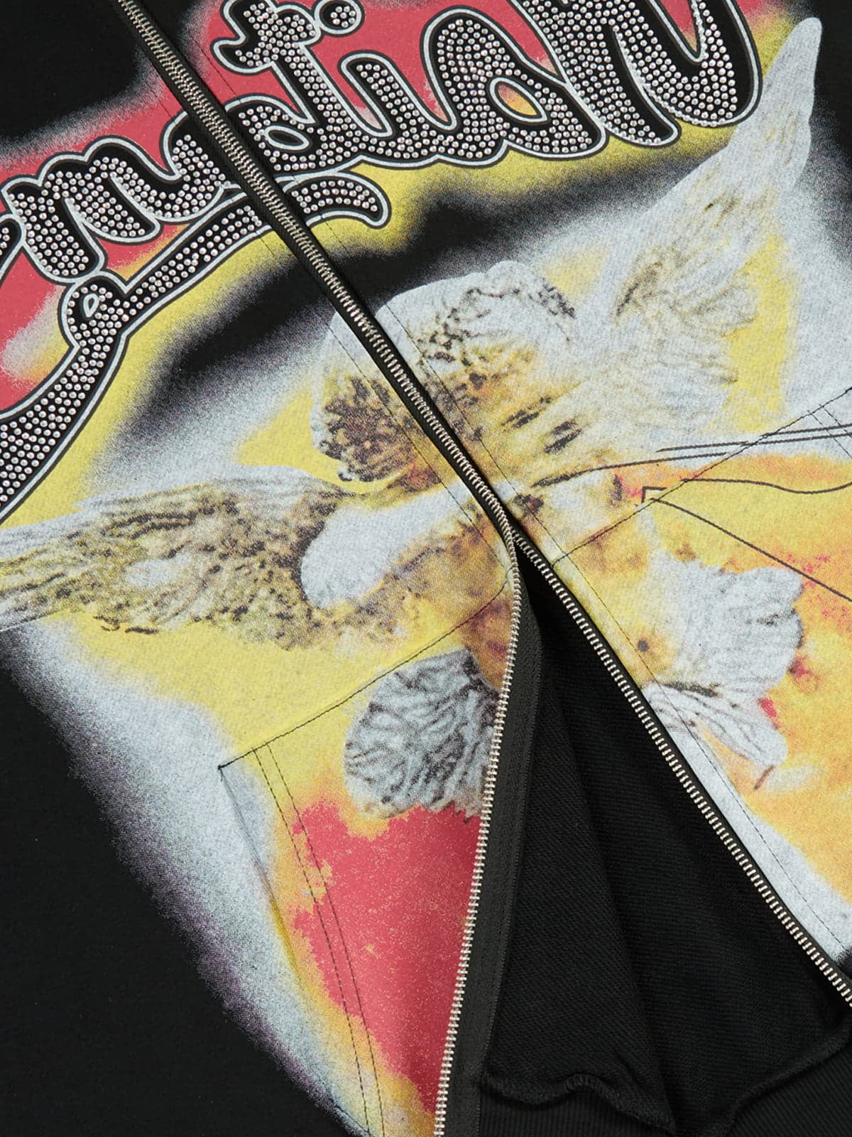 Retro Hip-Hop Cupid Rhinestone Zip Up Hoodie