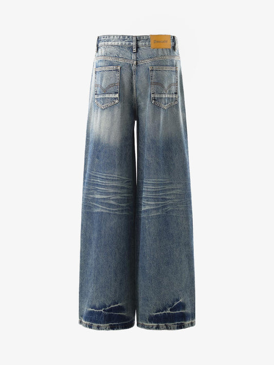 Street Washed Distressed Cat Whisker Jeans