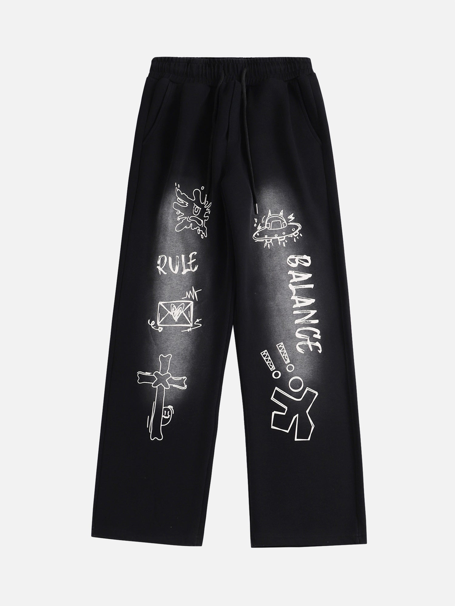 Thesupermade American Style Spray Painted Letters Washed Casual Sweatpants