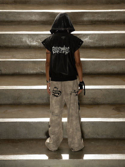 Thorn Destruction Frame Pattern Leather Vest