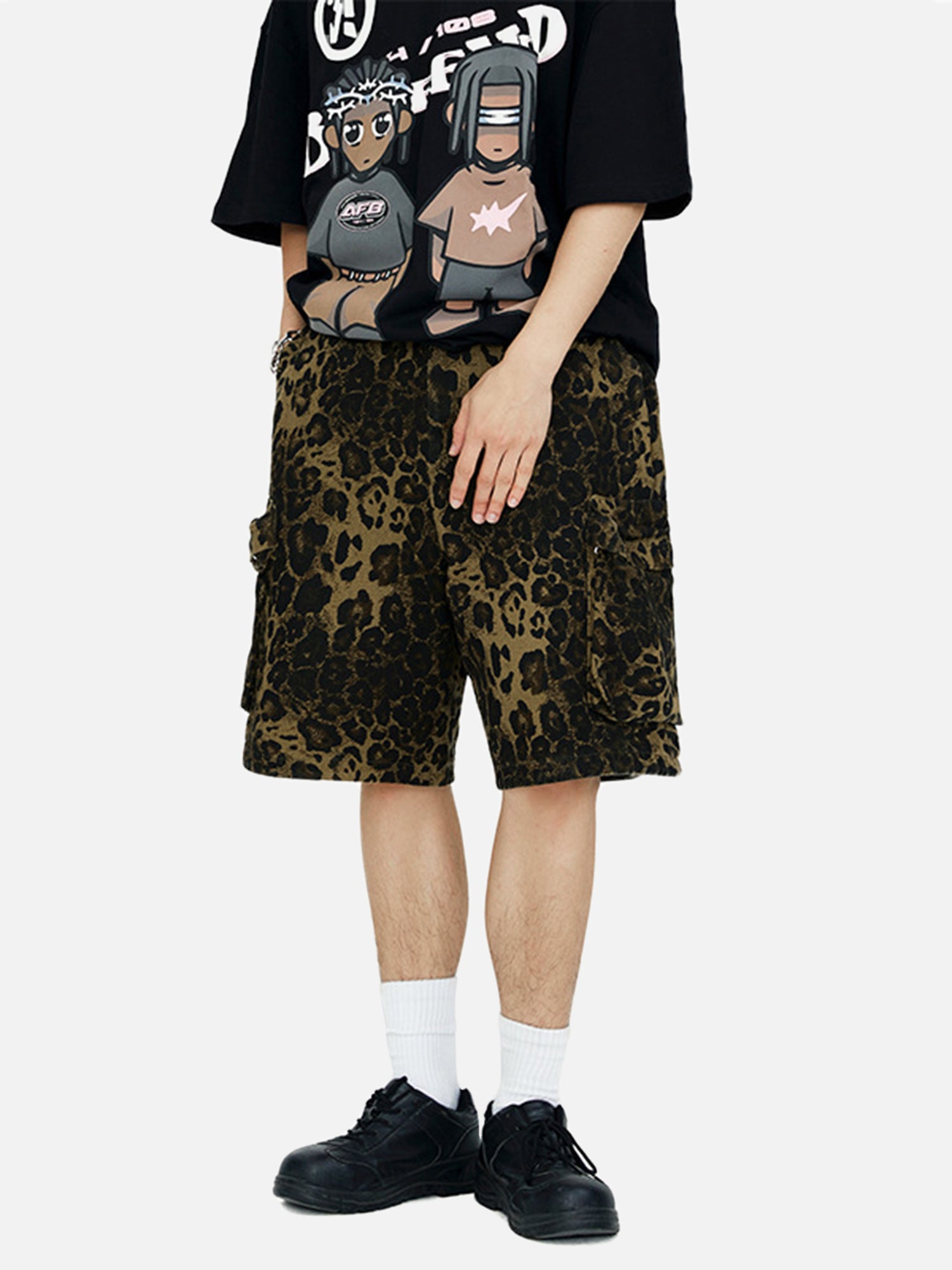 Thesupermade American Street Fashion Leopard Print Shorts