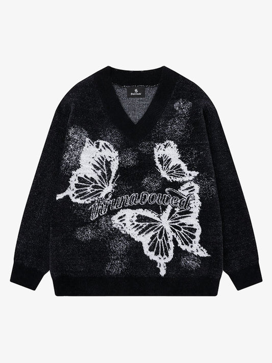 Stylish Butterfly Graphic V-Neck Sweater for Women