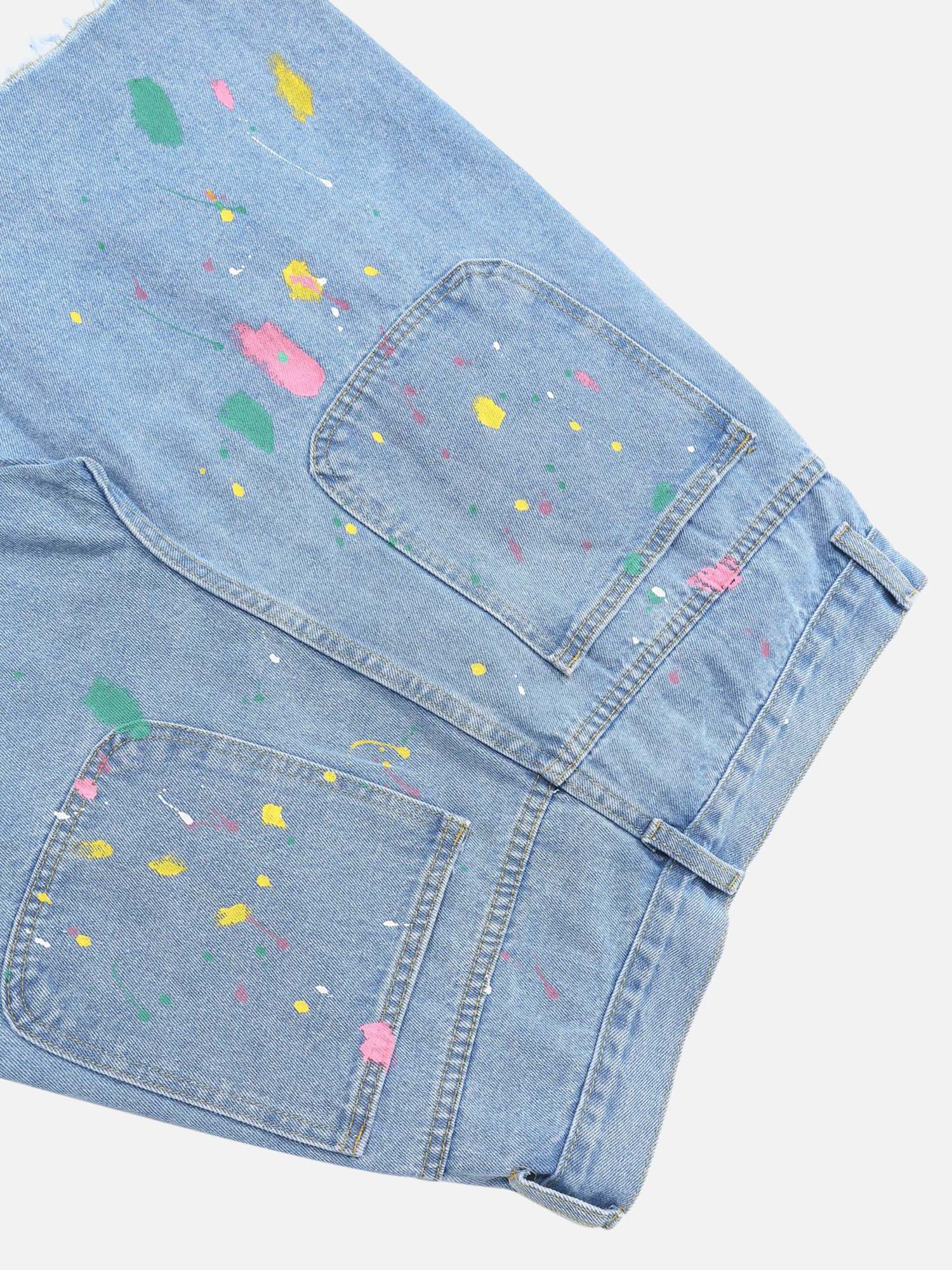 American Street Patch Flower Embroidered Cat Whiskers Denim Shorts Jorts