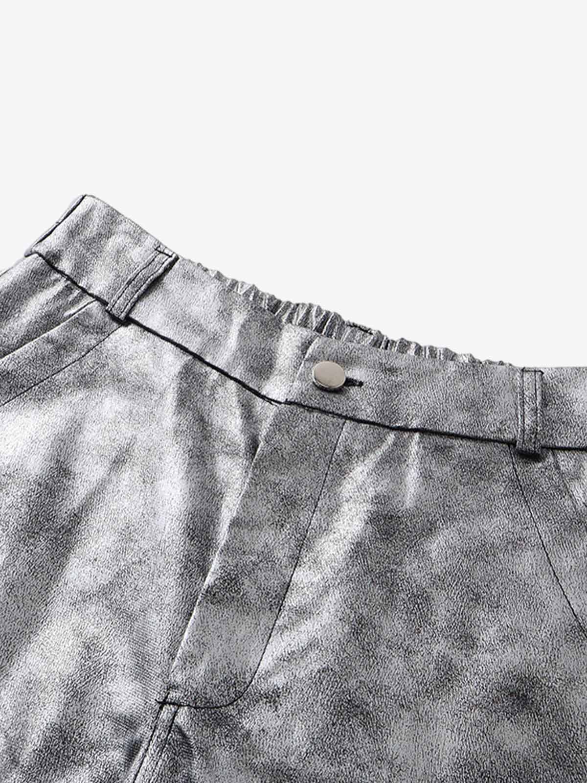 Retro Silver Loose Metallic Straight Pants