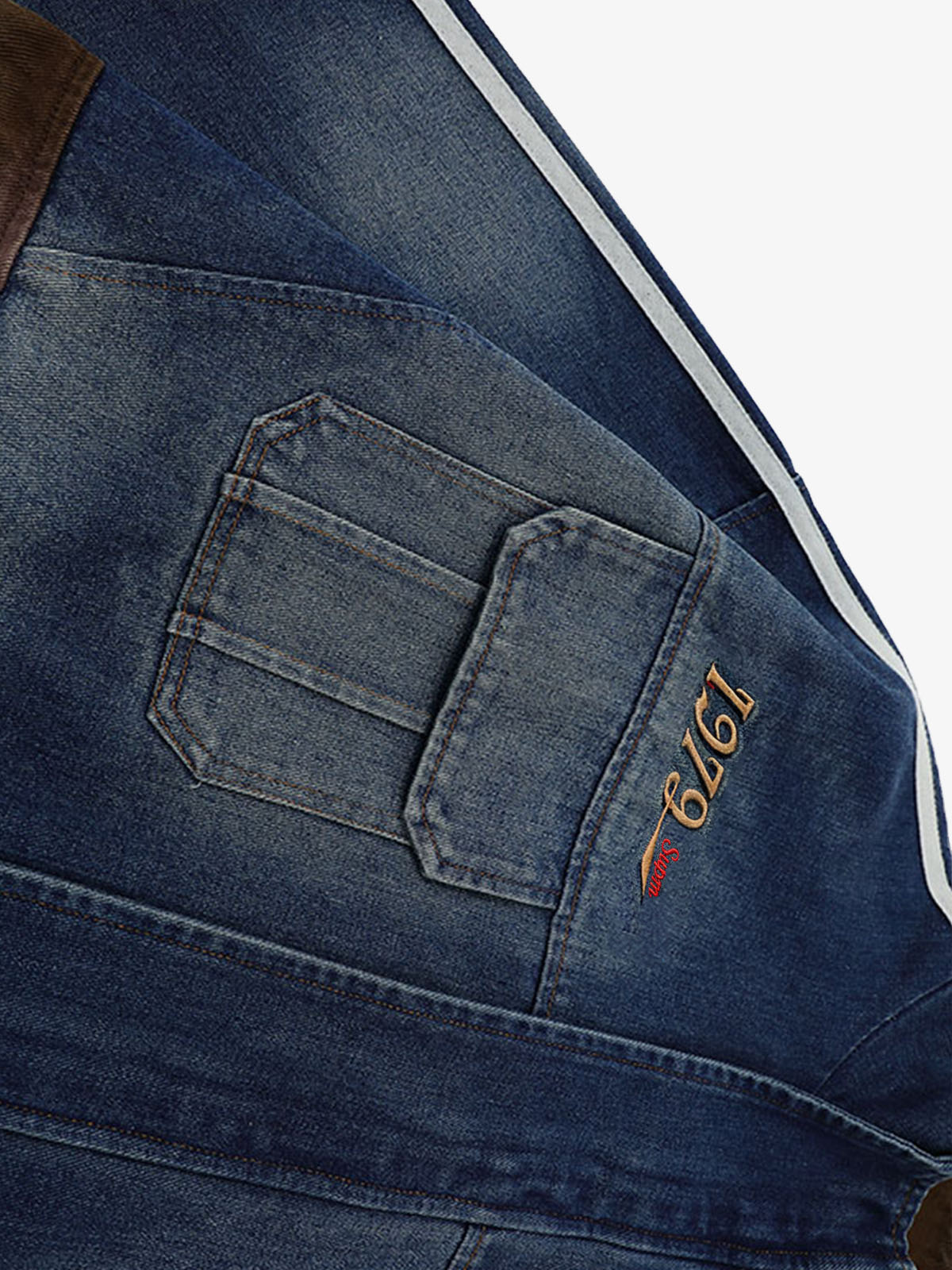 Stylish Denim Jacket with Embroidered Details and Striped Sleeves