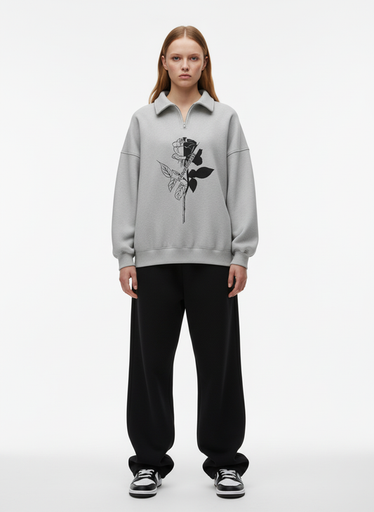 Street Glitch Appliqué Half-Zip Polo Hoodie