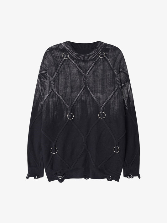 Paint Spray Hole Cable Crewneck Sweater