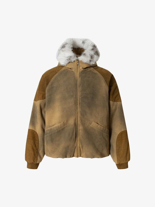 Winter-Ready Corduroy Jacket with Faux Fur Trim for Men