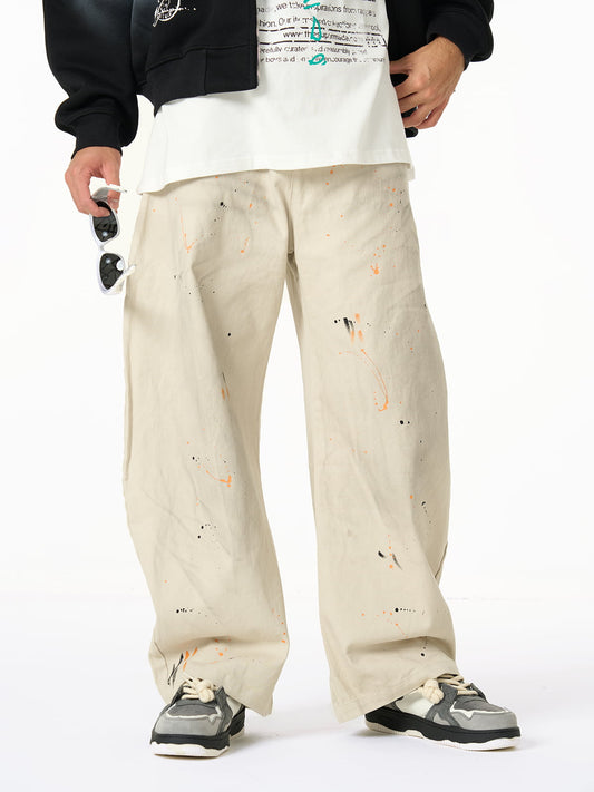 Retro Inkjet Dirty Dyed Barrel Pants