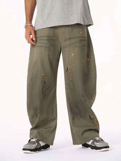 Retro Inkjet Dirty Dyed Barrel Pants