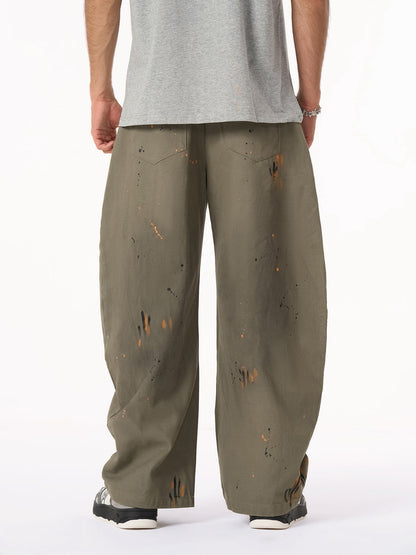 Retro Inkjet Dirty Dyed Barrel Pants