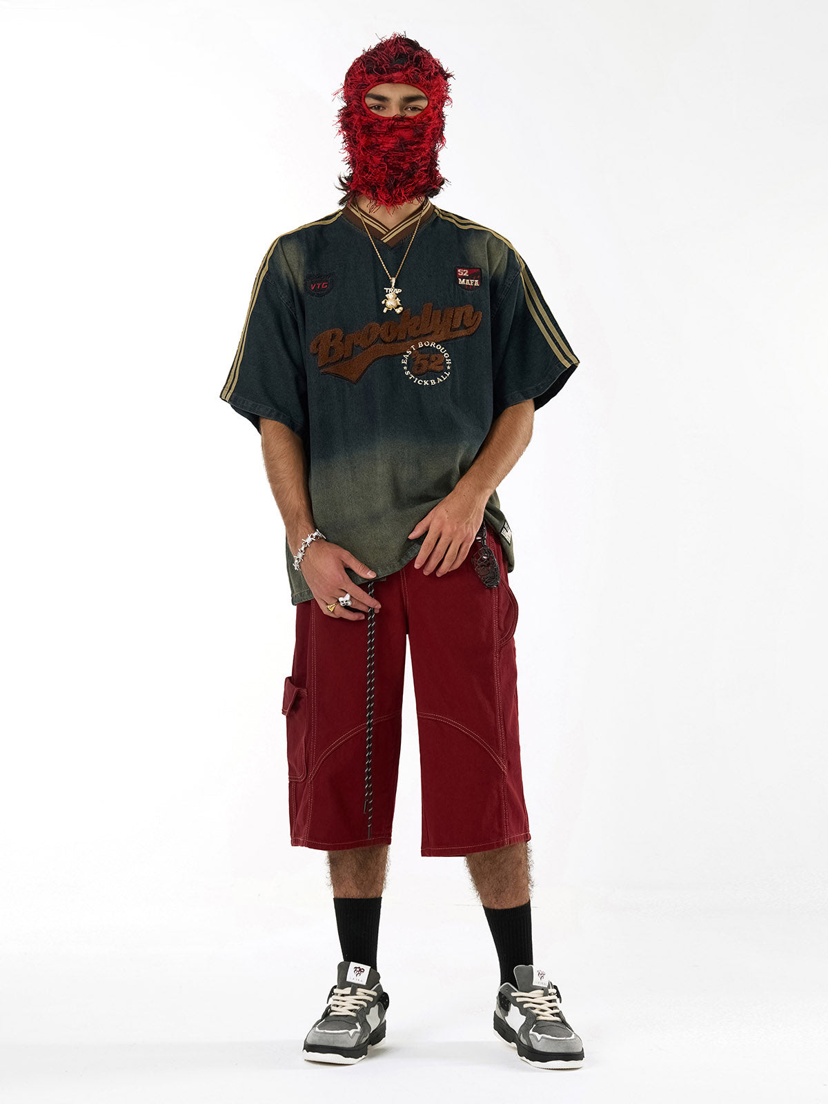 Vintage Distressed Washed Gradient Denim T-shirt