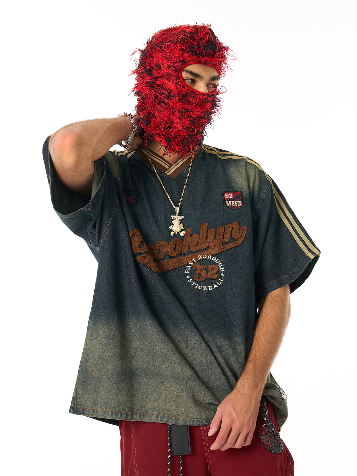 Vintage Distressed Washed Gradient Denim T-shirt