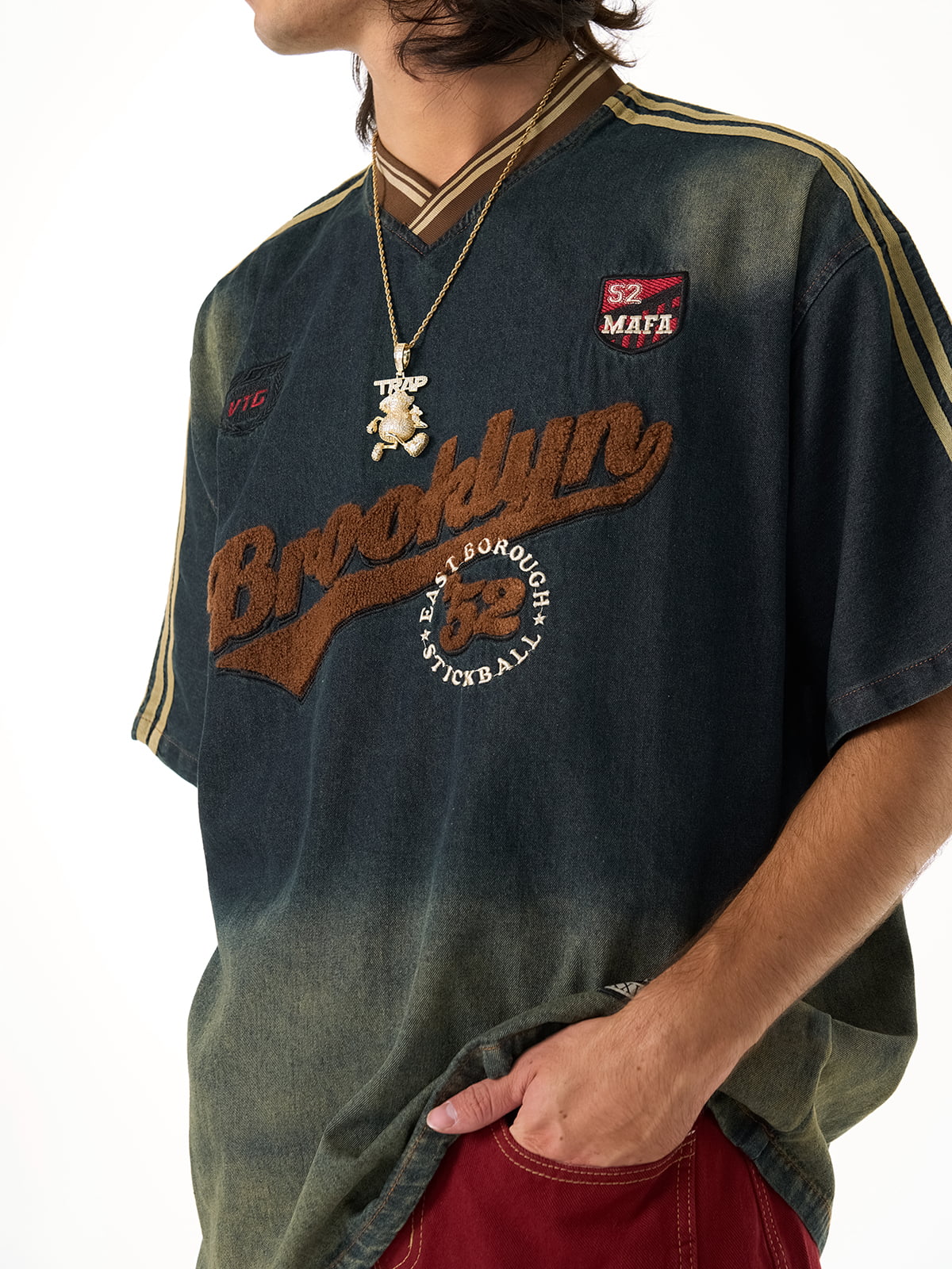 Vintage Distressed Washed Gradient Denim T-shirt