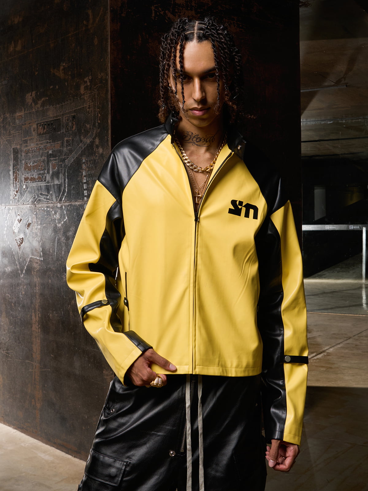 Original Contrast Color Leather Jacket
