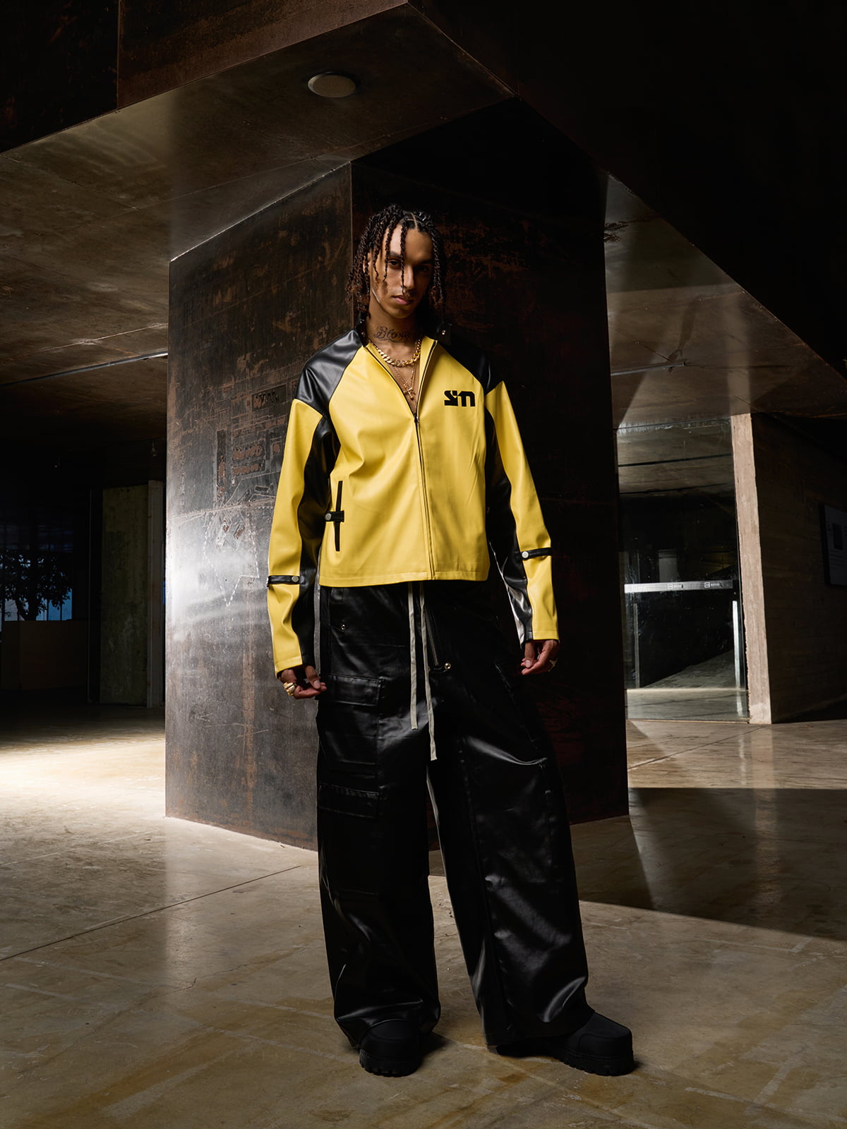 Original Contrast Color Leather Jacket